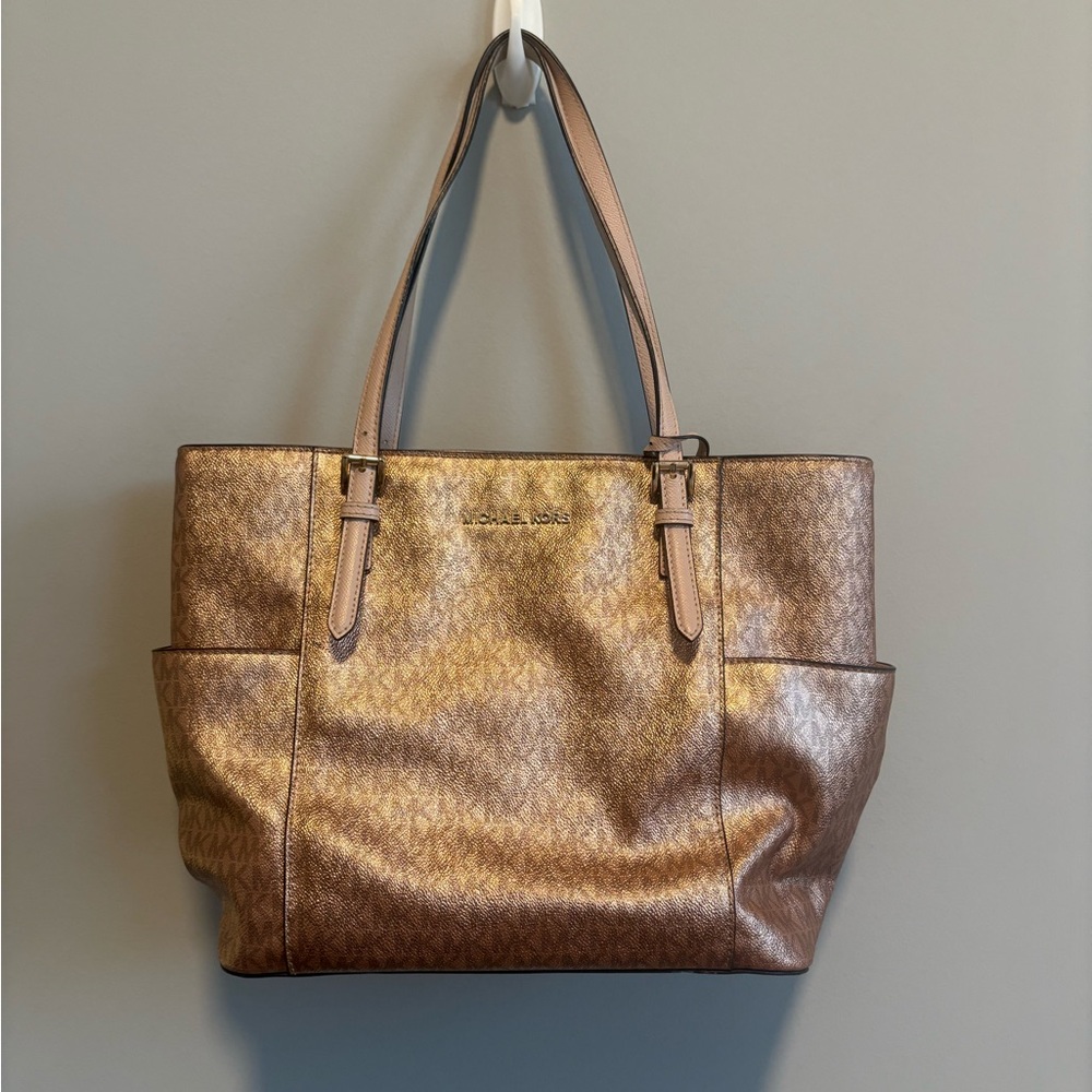 Michael Kors Metallic Rose Gold Tote and Wallet